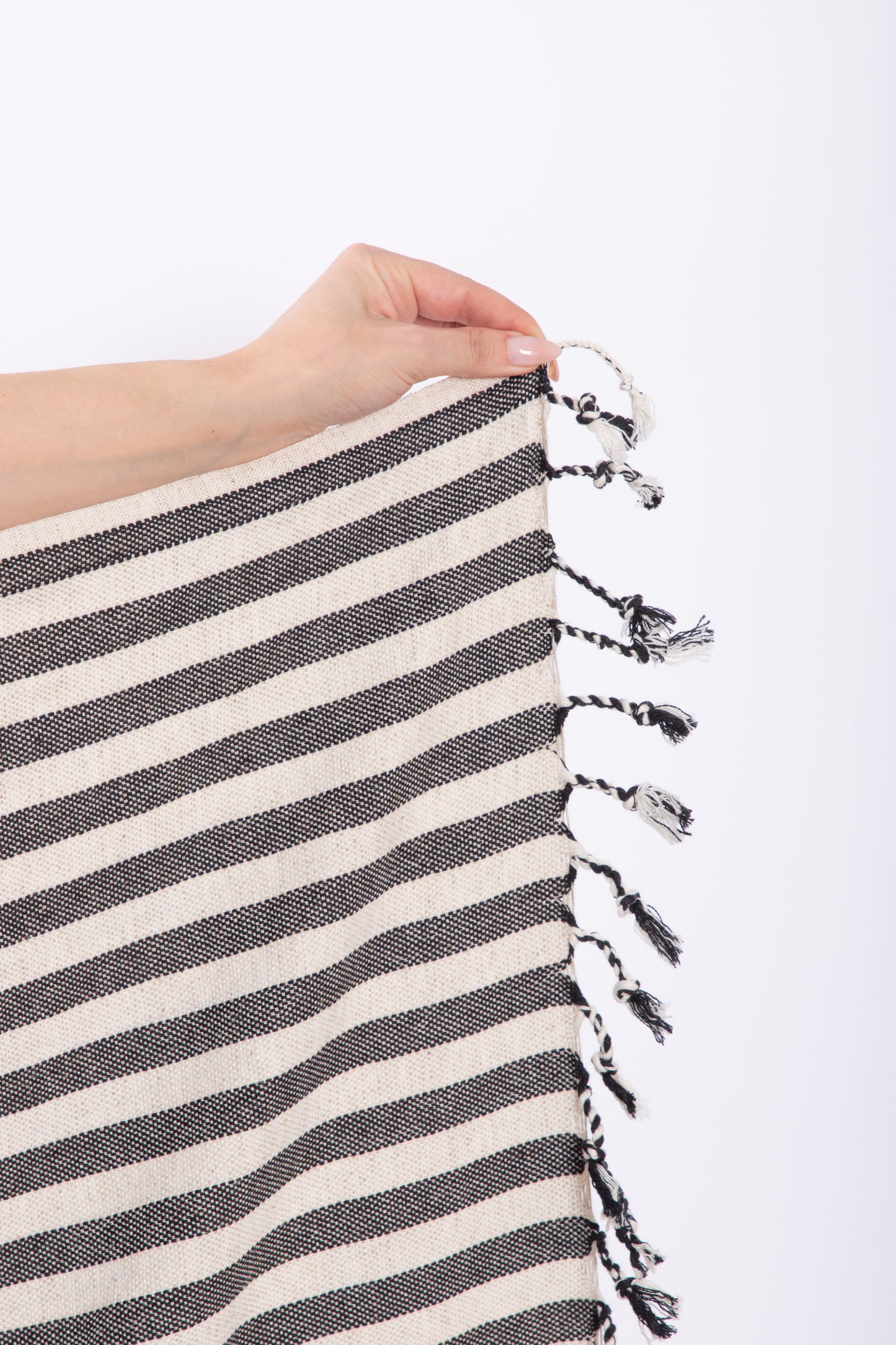 Linen Beach Bag 'Black Side Strap'